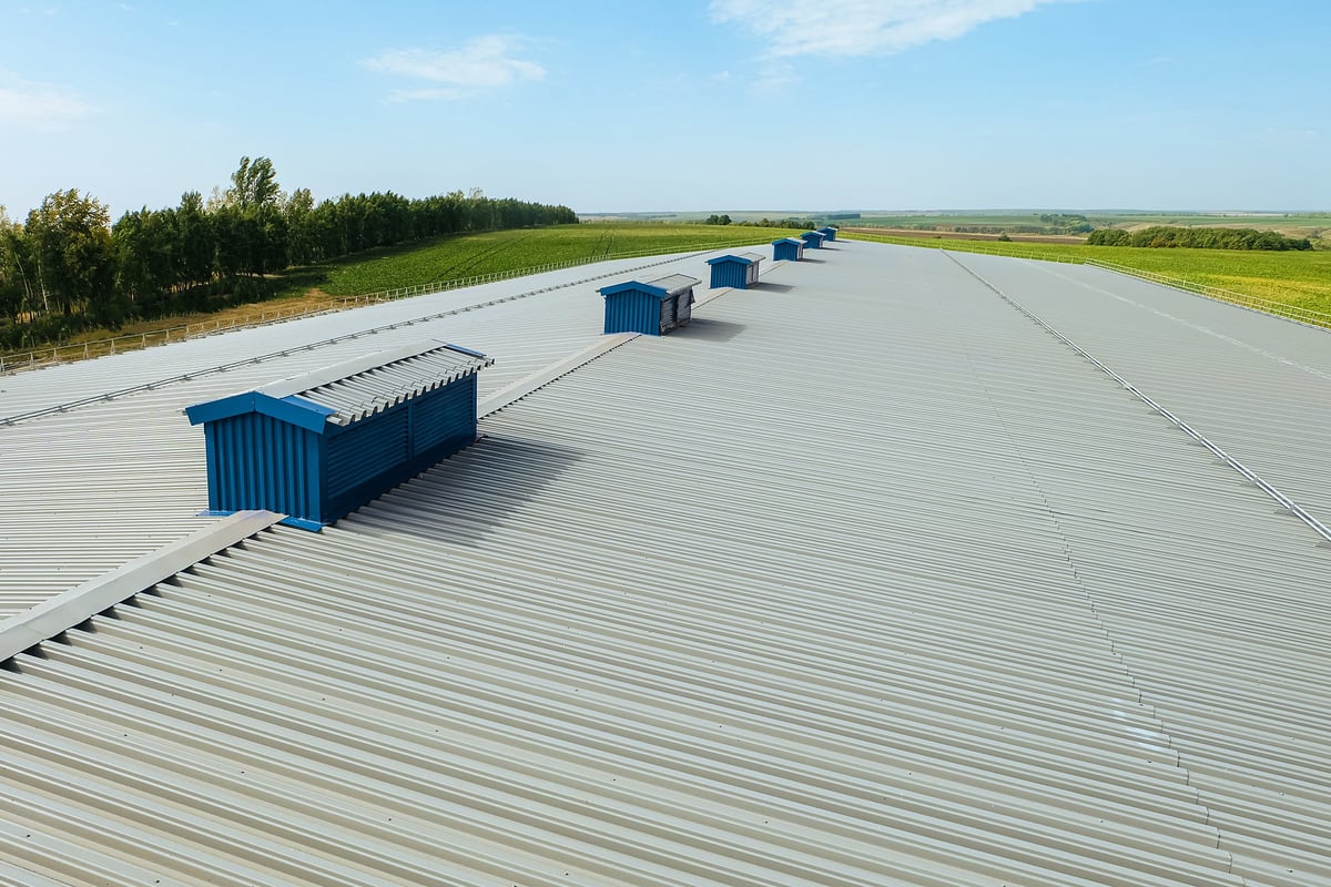 Roofing of an agro-industrial building with corrugated profiled sheets